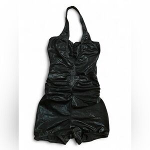 Vintage Y2K Kelle Black Shimmer Kelle halter romper with ruching